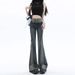 Women’s High-Waisted Flared Jeans – Vintage Washed Denim With Contrast Stitching & Patchwork Design (S-2XL, Retro Blue, Relaxed Fit)_mkmklike.com