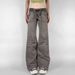 Women's Low-Waisted Straight Leg Cargo Pants Retro American Street Style Casual Outdoor Jeans with Pockets Lace-Up Design_mkmklike.com