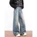 Wide Leg Jeans Loose Fitting Slimming Trendy Casual Pants for Men And Women Washed Texture Cool Slanted Cut Design Versatile_mkmklike.com