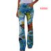Women's clothing large size women's casual pants denim bell-bottom pants floral pants_mkmklike.com