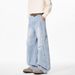 Men's Clothing Retro Pleated Washed Jeans For Men And Women Deconstructed Wide Leg Scimitar Pants Loose Straight Leg Versatile Casual Pants Trend_mkmklike.com