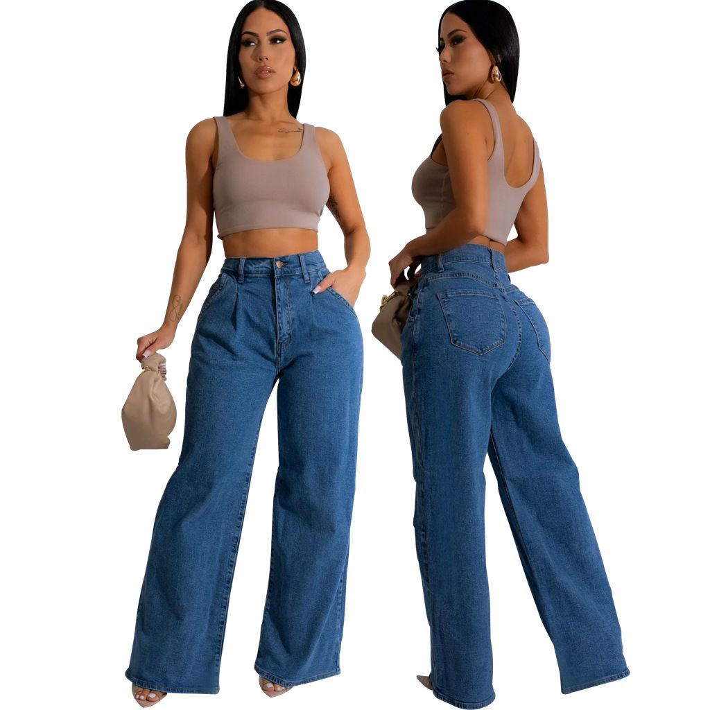 Women's Clothing Fashion Personality Elastic Versatile Wide Leg Straight Trousers_mkmklike.com