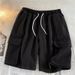 Men's Trendy Summer Loose Fitting Straight Leg Denim Shorts Casual Mid-Length With Ribbon Details Large Pockets Five Point Hong Kong Style_mkmklike.com