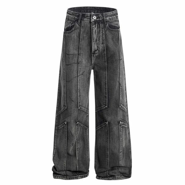 Heavy-duty Distressed Deconstructed Split Denim Punk Street Fashion Men's Design Sense Niche Washed Loose Wide-leg Pants_mkmklike.com