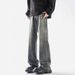 Nordmann American Retro Distressed Jeans For Men High Street Vibe Washed Trendy Brand Gradient Loose Straight Micro Flare Long_mkmklike.com