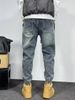 Washed Blue Jeans For Men, Durable Spring Summer Fashion Brand, Loose Ankle Tied, Harem Pants, Rugged And Stylish, With_mkmklike.com