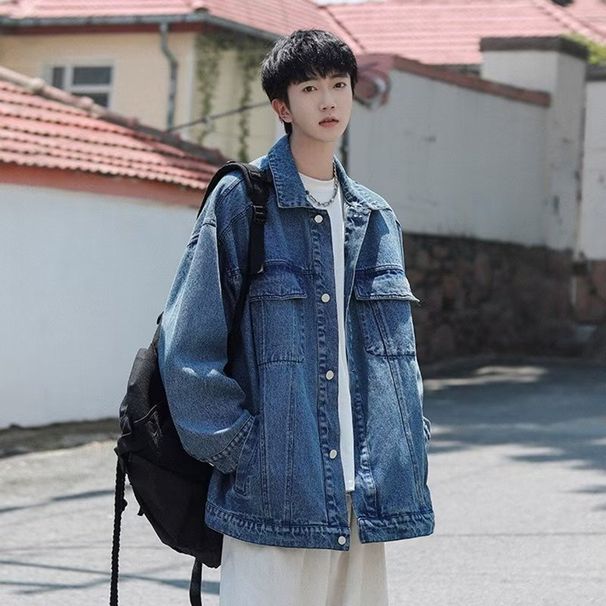 Loom European And Hip Hop Denim American Retro Design Steel Print Ins High Street Workwear Jacket For Men Autumn_mkmklike.com