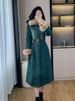 ELLE Winter New Vintage Style Fur Collar Waist-Cinching Washed Denim Thickened Mid-Length Flared Dress_mkmklike.com