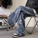 Graffiti Jeans Boys 2026 Spring Street Hip Hop Loose Straight Design Sense Trousers High Street Ruffian Handsome Pants_mkmklike.com