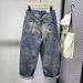 Vintage Washed Distressed Denim Jeans For Men, Relaxed Fit Straight Leg Loose Casual Trousers, Retro Blue Denim Pants_mkmklike.com