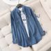 Chicco 2024 Early Autumn New Retro Long Sleeve Tencel Cotton Denim Jacket Women's Unique Design Shirt_mkmklike.com