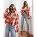 Women's Clothing New 2024 Fashion Suit Collar Plaid Printed Wool Coat_mkmklike.com