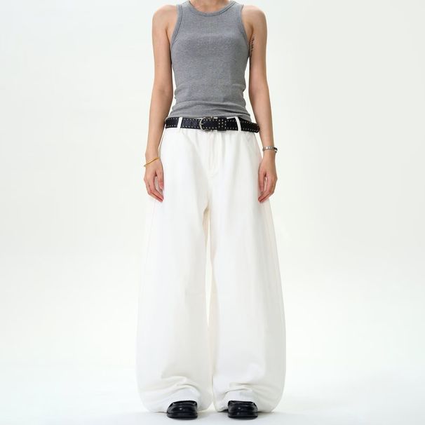 Men's Retro Stylish Relaxed Feel Curved Design Jeans Loose Wide Leg Straight Fit Cleanfit Pants American Cross Border_mkmklike.com