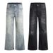 Unisex High Street Washed Denim Jeans 90s Vintage Cat Whisker Flared Hem Slim Fit Straight to Flare for Men And Women S-2XL_mkmklike.com