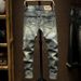 Men's Slim Fit Mid Rise Ripped Patched Jeans Long Straight Pants Youth Softener Machine Washable_mkmklike.com