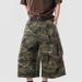 Men's High-Waisted Loose Cropped Camouflage Denim Shorts Ripped Patched Straight Leg Retro Style For Women And Men_mkmklike.com