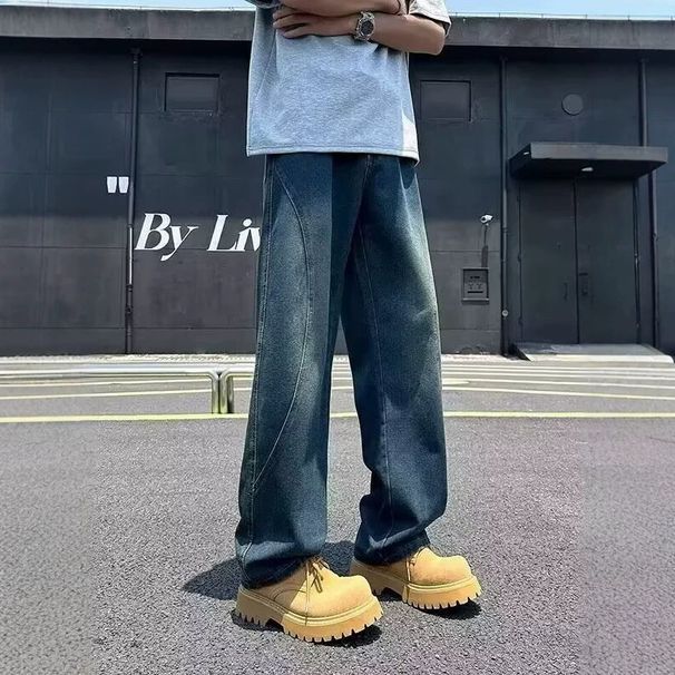 Men's Clothing Men's Curved Jeans High Street Trendy Loose Fitting Straight Leg Wide Leg Casual Pants For Spring And Autumn_mkmklike.com