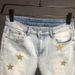 Men's American Retro Star Print Denim Capri Pants Loose Wide Leg Mid-Length Shorts Summer Style Thin Washed Look_mkmklike.com