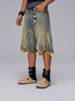 Summer Loose Cropped Denim Shorts For Men Brushed Yellow Mud Dye Washed Old Fashioned Trendy Brand_mkmklike.com