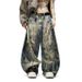 Large Size American Street Heavy Industry Random Needle Embroidery Stained Jeans Men And Women Wasteland Wind Loose Wide Leg Scimitar Pants Tide_mkmklike.com