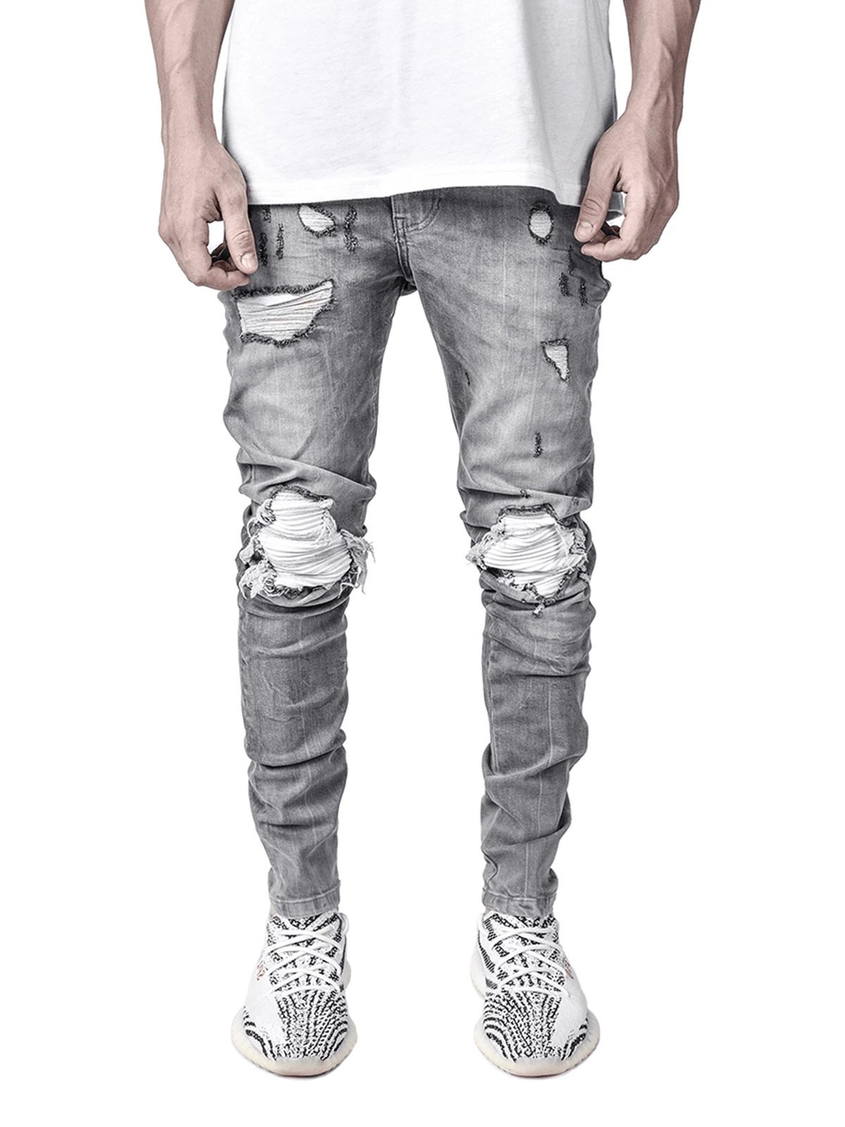 Men's Clothing Men's Jeans Ins Trendy Men's Stretch Slim-fit Pants Motorcycle Holes Black Jeans Men_mkmklike.com