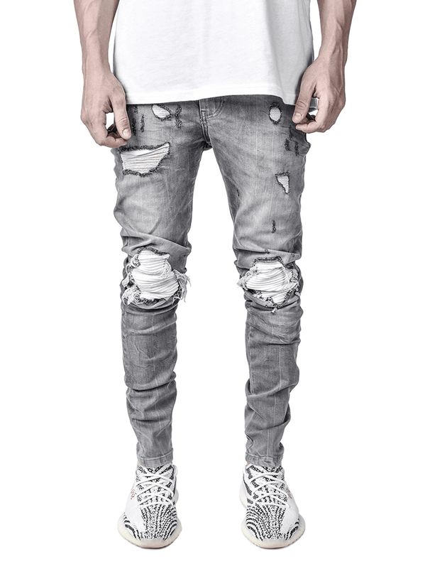 Men's Clothing Men's Jeans Ins Trendy Men's Stretch Slim-fit Pants Motorcycle Holes Black Jeans Men_mkmklike.com
