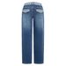 Women's Patchwork Vintage Jeans - Retro High-Waisted Straight Leg Denim Pants With Contrast Stitching_mkmklike.com