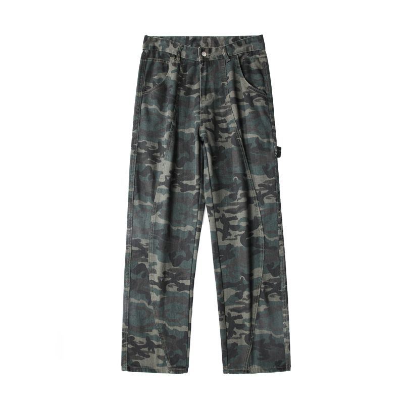 Men's Streetwear Camo Fleece-Lined Cargo Jeans – Oversized Straight Fit | Distressed Deconstructed Lumberjack Pants_mkmklike.com