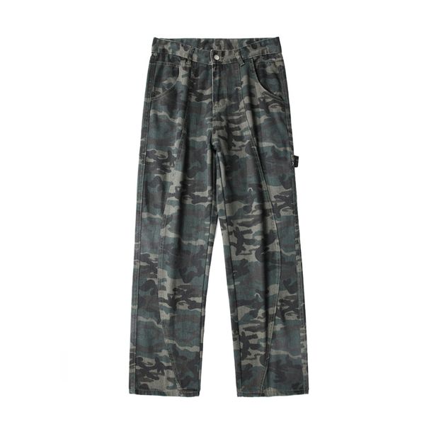 Men's Streetwear Camo Fleece-Lined Cargo Jeans – Oversized Straight Fit | Distressed Deconstructed Lumberjack Pants_mkmklike.com