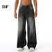 EF JEANS | 2024 New American Retro Design Lightning Pattern Washed Jeans Loose Straight Wide Legs_mkmklike.com