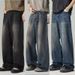 Men's Clothing Vintage Washed Denim Jeans For Men - Retro Loose Fit Straight Leg Distressed Casual Trousers_mkmklike.com