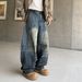 Vintage Streetwear Distressed Jeans – Unisex Baggy Wide-Leg Pants With Hand-Painted Wash & Raw Hem Fashion Trends_mkmklike.com