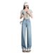 Women's Light Blue Tencel Jeans - Summer Loose Fit High Waist Flowy Wide Leg Pants With Vintage Wash & Breathable Fabric_mkmklike.com