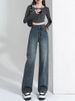 Wide-leg Pants, Vintage Straight-leg Jeans For Women, Summer Thin Style, 2023 New Model, High-waisted, Loose-fitting,_mkmklike.com