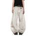 American Style Distressed Dirty White Curved Knife Jeans For Men Women In Spring And Autumn Loose Deconstruction Wide_mkmklike.com