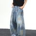 Men's Loose Wide Leg Trousers 2025 Summer American Retro Distressed Graffiti Design Curved Blade Jeans_mkmklike.com
