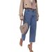 Women's Clothing High-Waisted Slimming Denim Jeans Versatile Solid Color Frayed Straight Leg Cropped Fashion_mkmklike.com