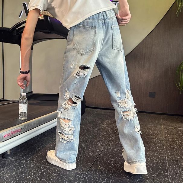 "Men's Distressed Straight-Leg Jeans – Edgy Ripped Denim Pants (Relaxed Fit, Streetwear Style, Comfortable & Stylish)"_mkmklike.com