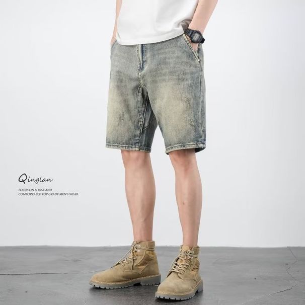 Summer New Style Men's Denim Shorts Thin Loose Fit Korean Trendy High Street Five Point Pants_mkmklike.com