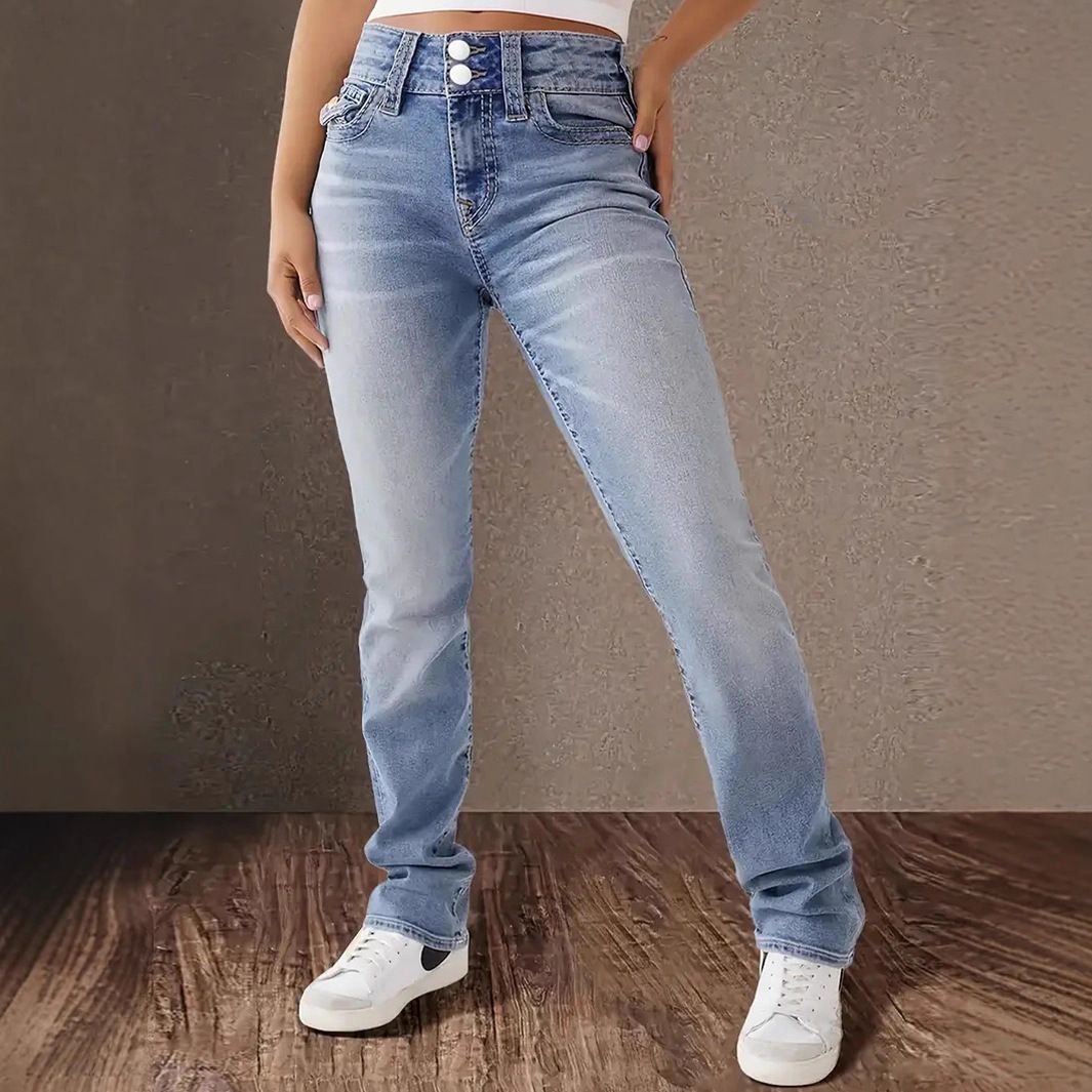 Women's Clothing Stretch Slim Fit Jeans Vintage Stretch Skinny Jeans For Women - High Waist Slim Fit Denim Pants With Double Button Design, Dark Blue_mkmklike.com