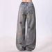 Women's Clothing High Waist Ripped Jeans Wide Leg Design Embroidered Bear Detail Spring Autumn Fashion Casual Denim_mkmklike.com