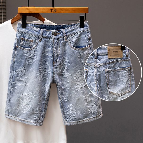 Men's Clothing New Denim Shorts Men's Trendy Brand Shorts Loose Straight Youth Mid Length Pants Personality Breeches Men_mkmklike.com