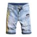 National Trend Fashion Embroidered Denim Shorts For Men, Ripped Mid-Length Slim Straight Trendy Five-Point Light Color_mkmklike.com