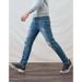 Retro Style Slim Fit Men's Blue Ripped Jeans High Quality Stretch Heavy Duty European American Casual Mid Waist Long Trousers_mkmklike.com