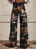 Ladies Eye‑Catching Y2k Flare Bottoms, Vintage Washed Star All‑Over Print High Waist Wide Leg Pants, Multiple Available Hues_mkmklike.com