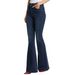 Women's Clothing Early Spring High Waist Dark Blue Mid Line Slim Fit Big Flared Denim Trousers_mkmklike.com
