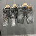 Men's Summer Printed Denim Shorts Slim Fit Mid-Length Casual Breeches Trendy Elastic Thin Pants_mkmklike.com