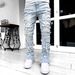 Men's Vintage Distressed Jeans – Retro Frayed Hem & Relaxed Fit (Light Blue/Black, S-XXL)_mkmklike.com