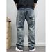 Men's Clothing Men's Straight Leg Jeans Trendy Ripped Patchwork Beggar Jeans Spring Autumn Embroidered Youth Retro Personalized Long Pants_mkmklike.com