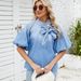 K New Retro Loose Collar Lace Up Denim Shirt With Bow Top For Women_mkmklike.com